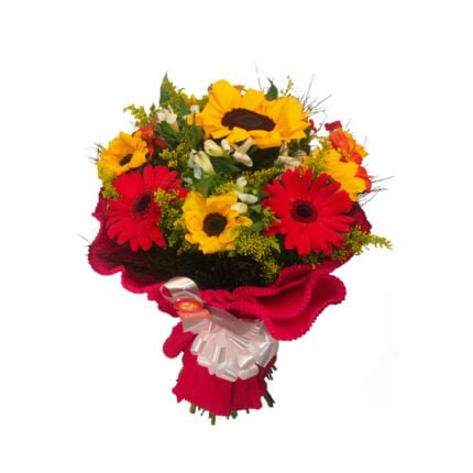 Buquê Verão com Gérberas, Girassóis e Alstroemérias