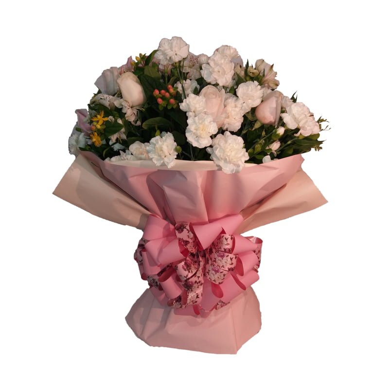 Buquê elegante de Rosas, Cravinas e Astromélias Buquê Premium