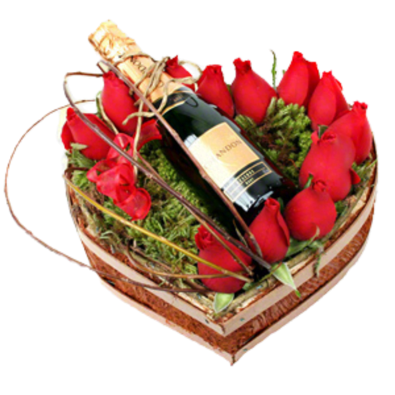 Coração com mini Chandon Coração de Rosas com Chandon