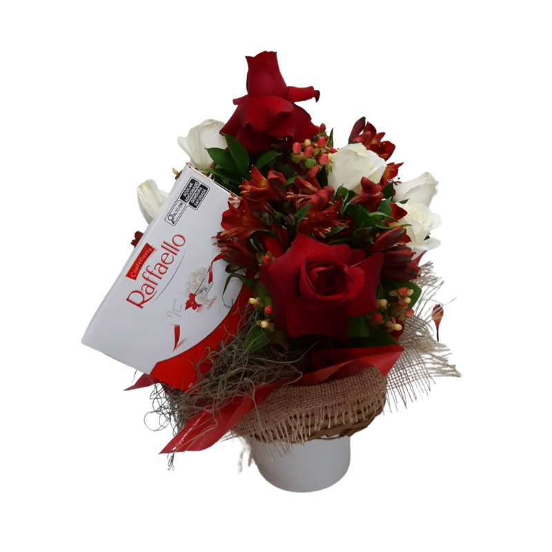 ABELAFLORES (8) Arranjo Delícia de Rosas com Chocolate