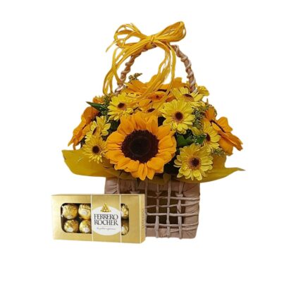 Cesta de Girassóis com Ferrero Rocher