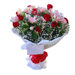 Buquê Belíssimo de 24 Rosas Vermelhas e Rosa com Alstromérias