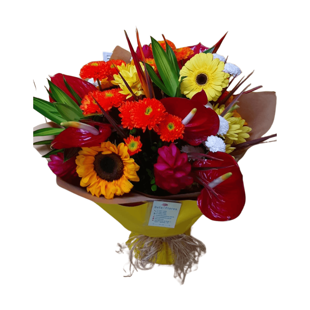 Design sem nome (16) Buquê Tropical: Flores do campo, Girassóis, Gérberas, Antúrios, Alpinas e Dracenas - Imagem 2