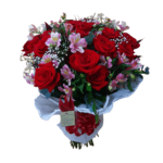 Buquê Maravilha de Rosas com Alstromélias e Chuva de Prata