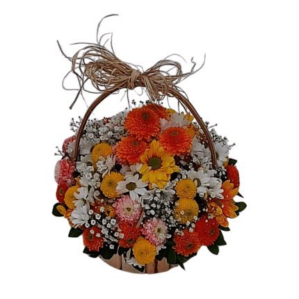 Cesta de Flores de Campo com Chuva de Prata